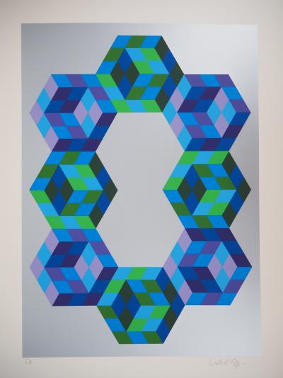 Victor VASARELY : Cubes en creux - Sérigraphie originale signée au crayon 2