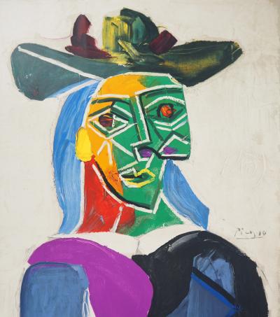 Pablo PICASSO (d’après) - Tête de femme au chapeau (Dora Maar), 1956 - Lithographie signée 2