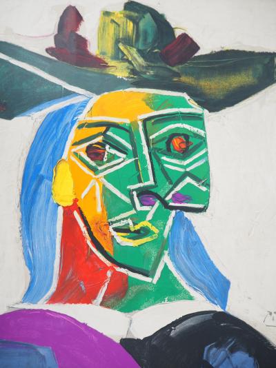 Pablo PICASSO (d’après) - Tête de femme au chapeau (Dora Maar), 1956 - Lithographie signée 2