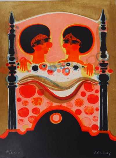 Frederic Menguy Two Women In A Bed Original Signed Lithograph Post War Modern Art Plazzart