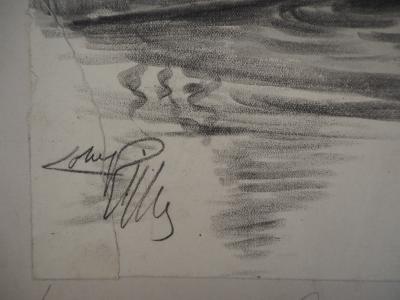 Alméry LOBEL-RICHE : Fillette au bord de l’eau - Dessin original, Signé 2