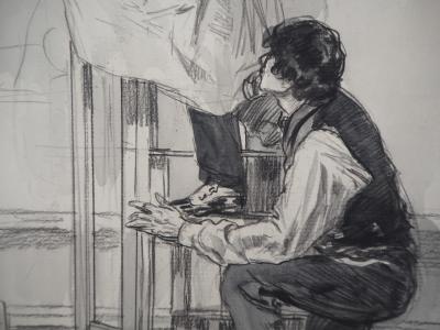 Alméry LOBEL-RICHE : Le Peintre et son assistant - Dessin original, Signé 2