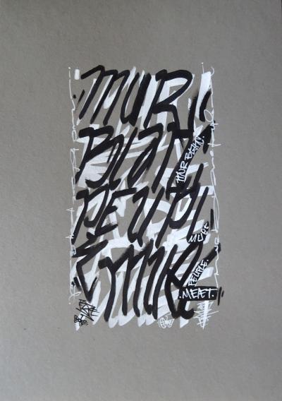 BZE - Mur Blanc, Peuple Muet (black & grey), 2020 - Dessin 2