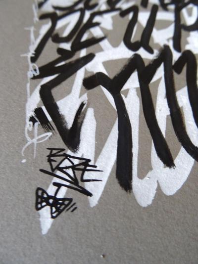 BZE - Mur Blanc, Peuple Muet (black & grey), 2020 - Dessin 2