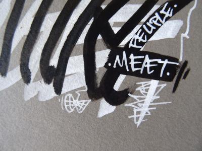BZE - Mur Blanc, Peuple Muet (black & grey), 2020 - Dessin 2
