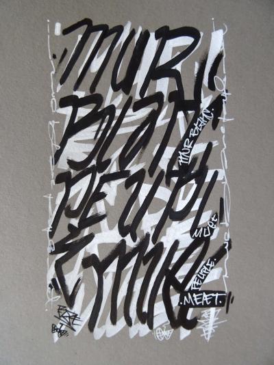 BZE - Mur Blanc, Peuple Muet (black & grey), 2020 - Dessin 2