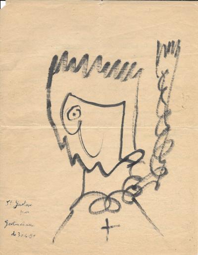 Gaston CHAISSAC - Saint Gustave, 1959 - Dessin et lettre autographe 2