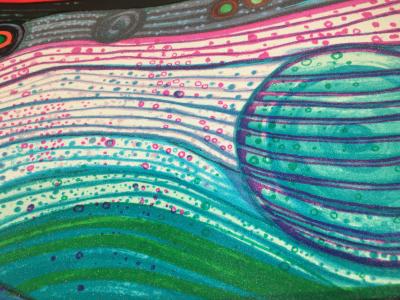 Friedensreich HUNDERTWASSER -  Regentag on Waves of Love, Plate 8, 1970-72 - Original screenprint in colors with metallic embossing and mix media on wove paper. 2