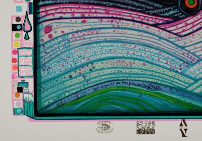Friedensreich HUNDERTWASSER -  Regentag on Waves of Love, Plate 8, 1970-72 - Original screenprint in colors with metallic embossing and mix media on wove paper. 2