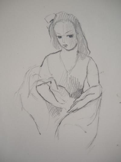 Marie LAURENCIN : Femme assise, Dessin original signé 2