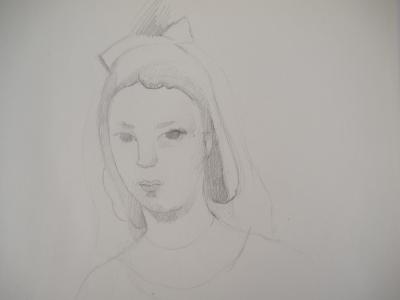 Marie LAURENCIN : Jeune fille pensive, Dessin original signé 2