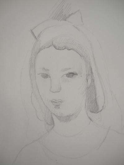 Marie LAURENCIN : Jeune fille pensive, Dessin original signé 2