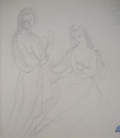 Marie LAURENCIN : Moment intime, Dessin original signé 2