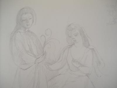 Marie LAURENCIN : Moment intime, Dessin original signé 2