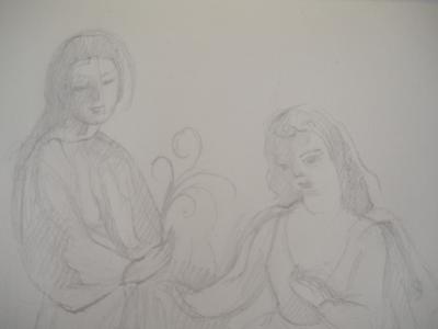 Marie LAURENCIN : Moment intime, Dessin original signé 2