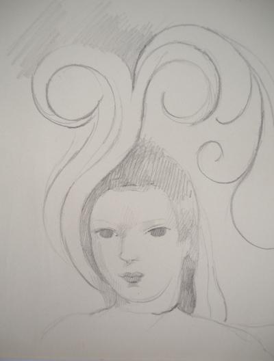 Marie LAURENCIN : Jeune-fille au chapeau fleuri - Dessin signé 2