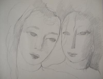 Marie LAURENCIN : Deux sœurs, Dessin original signé 2