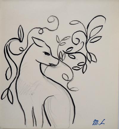 Marie LAURENCIN : Chien assis - Dessin signé 2