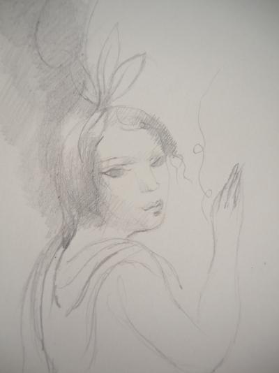 Marie LAURENCIN : Fille au nœud, Dessin original signé 2