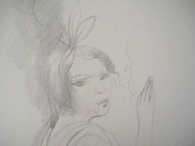 Marie LAURENCIN : Fille au nœud, Dessin original signé 2