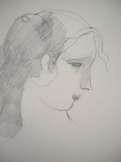 Marie LAURENCIN : Fille de profile, Dessin original signé 2