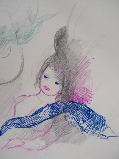 CATA Marie LAURENCIN : Fille allongée, Dessin original signé 2