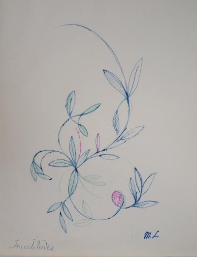 Marie LAURENCIN : Ornement floral ,1953- Dessin signé 2