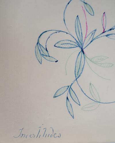 Marie LAURENCIN : Ornement floral ,1953- Dessin signé 2
