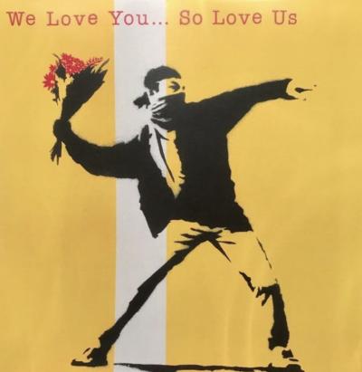 Banksy (d’après) - Lanceur de fleurs  - Impression sérigraphique sur carte 2