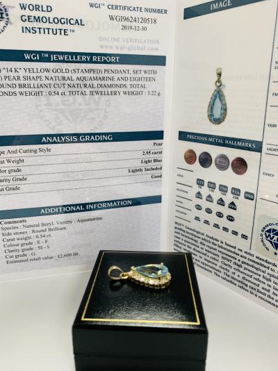 14ct Yellow Gold Aquamarine and Diamond pendant 2