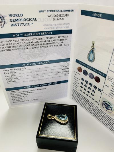14ct Yellow Gold Aquamarine and Diamond pendant 2