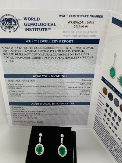 14k White Gold Pair Of Earrings Two Natural Emeralds 2