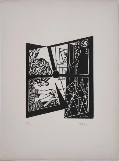 Jean VINAY : Rêve surréaliste, 1950 - Linogravure originale signée 2