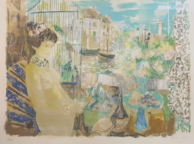 Emilio GRAU-SALA - Nu assis à la terrasse - Lithographie signée au crayon 2