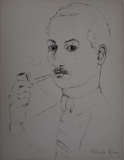 Claude SCHURR : L’autoportrait avec la pipe, 1951 - Sérigraphie originale signée au crayon 2