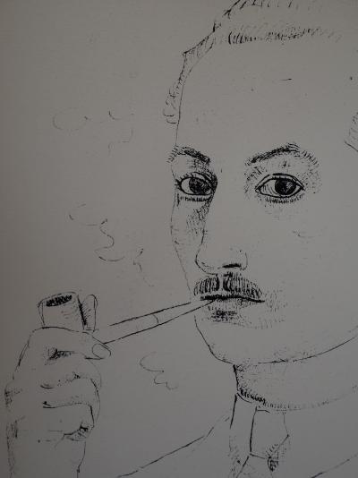 Claude SCHURR : L’autoportrait avec la pipe, 1951 - Sérigraphie originale signée au crayon 2