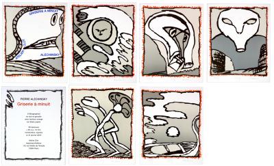 Pierre Alechinsky - Griserie à minuit 1, 2, 3, 4, 5, 2019 - Lithographie originale signée au crayon 2