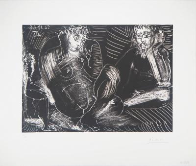 Pablo PICASSO - Couple avec enfant, 1968 - Gravure originale signée au crayon 2