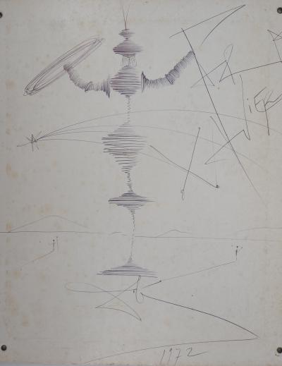 Salvador DALI - Don Quichotte, 1972  - Dessin à l’encre signé 2