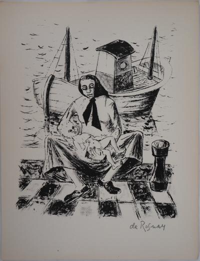 Gaétan de ROSNAY : Mère dans le port, 1951 - Sérigraphie originale signée au crayon 2