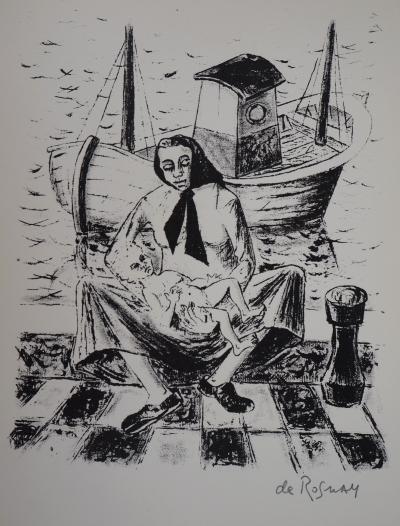 Gaétan de ROSNAY : Mère dans le port, 1951 - Sérigraphie originale signée au crayon 2