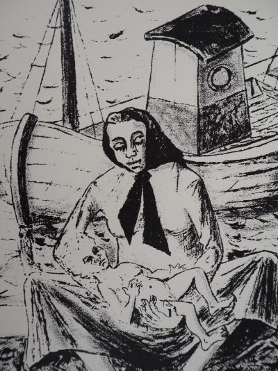Gaétan de ROSNAY : Mère dans le port, 1951 - Sérigraphie originale signée au crayon 2