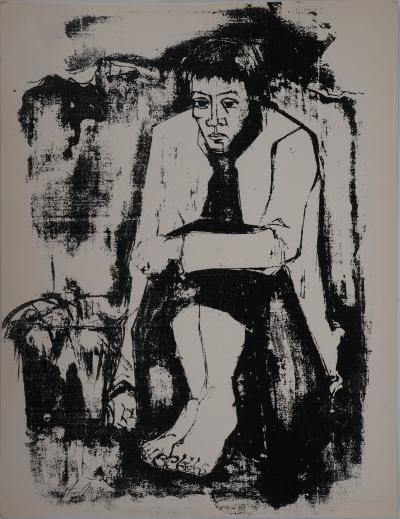 André MINAUX : Femme assise, 1951  - Sérigraphie originale signée au crayon 2