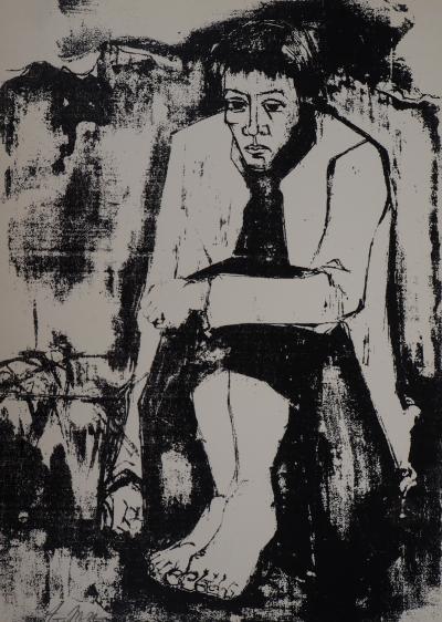 André MINAUX : Femme assise, 1951  - Sérigraphie originale signée au crayon 2