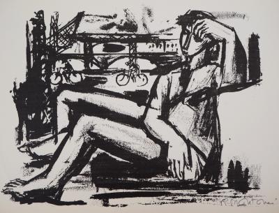 Roger MONTANÉ : Cycliste en repos - Sérigraphie Originale Signée 2