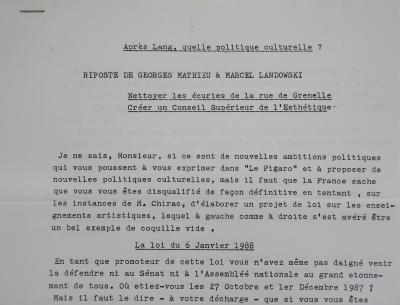 Georges MATHIEU : Lettre manuscrite, 1993 2
