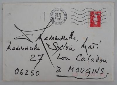 Georges MATHIEU : Lettre manuscrite, 1993 2