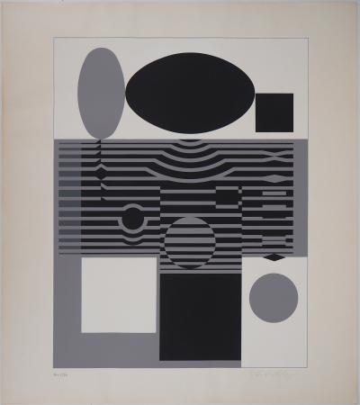 Victor VASARELY - Composition en noir et gris - Sérigraphie originale signée 2
