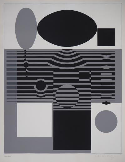 Victor VASARELY - Composition en noir et gris - Sérigraphie originale signée 2
