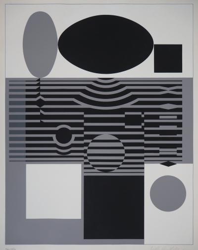 Victor VASARELY - Composition en noir et gris - Sérigraphie originale signée 2